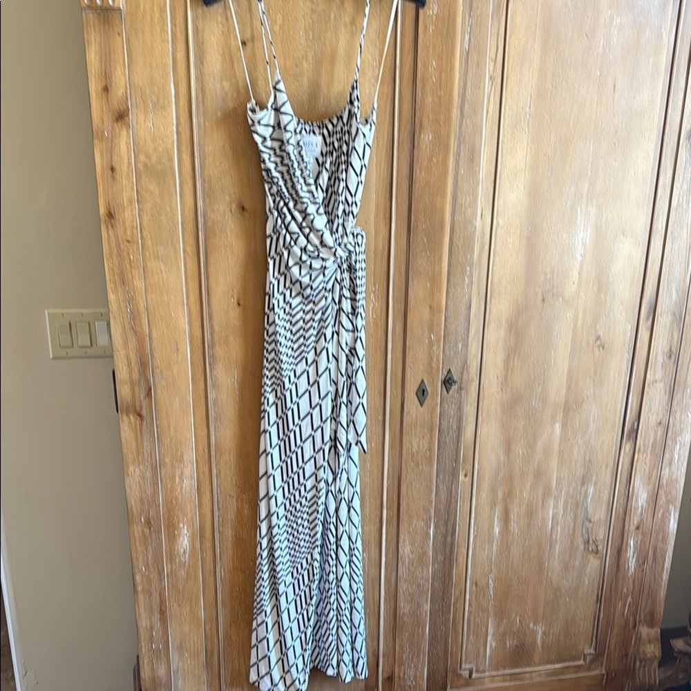 Misa Los Angeles Black and white patterned Wrap Maxi Dress